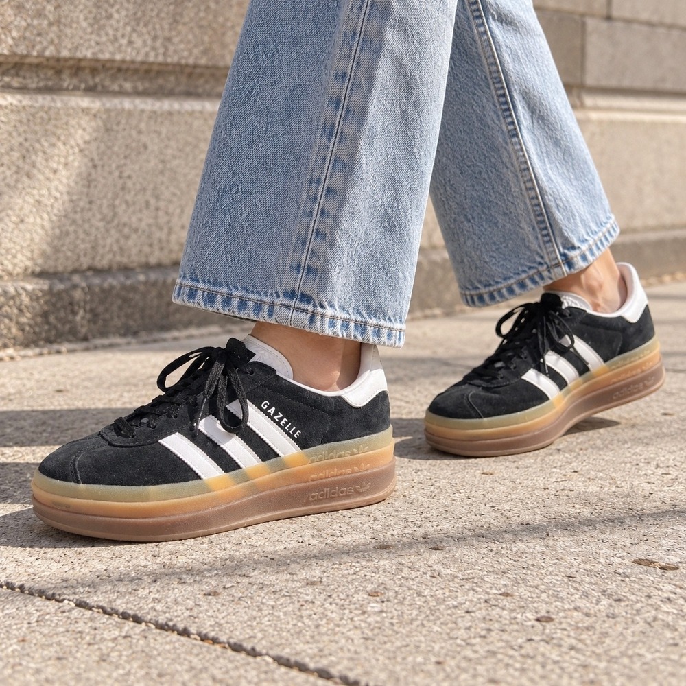 Adidas Gazelle Black White Gum Sole Sneakers Women's 6 Retro Streetwear